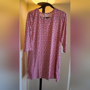 LULUB Pink Patterned Women's dresss 3/4 Length Sleeves. SO Comfortable.